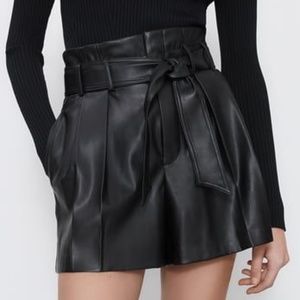 Zara Faux Leather Paper Bag Shorts